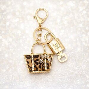 Authentic Louis Vuitton Padlock & Key Gold ✨Unbranded Leopard Bag Charm Keychain